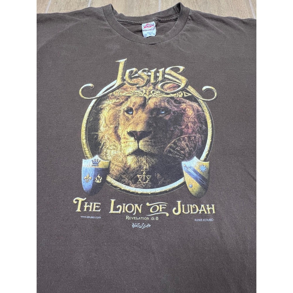 Vintage 2005 Kerusso Jesus The Lion of Judah Revelation 5:5 Brown T-Shirt XL - Picture 8 of 8